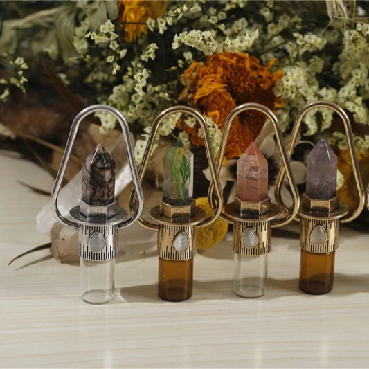 

Wholesale brass jewelry natural stone crystal gemstone perfume bottle pendant necklace
