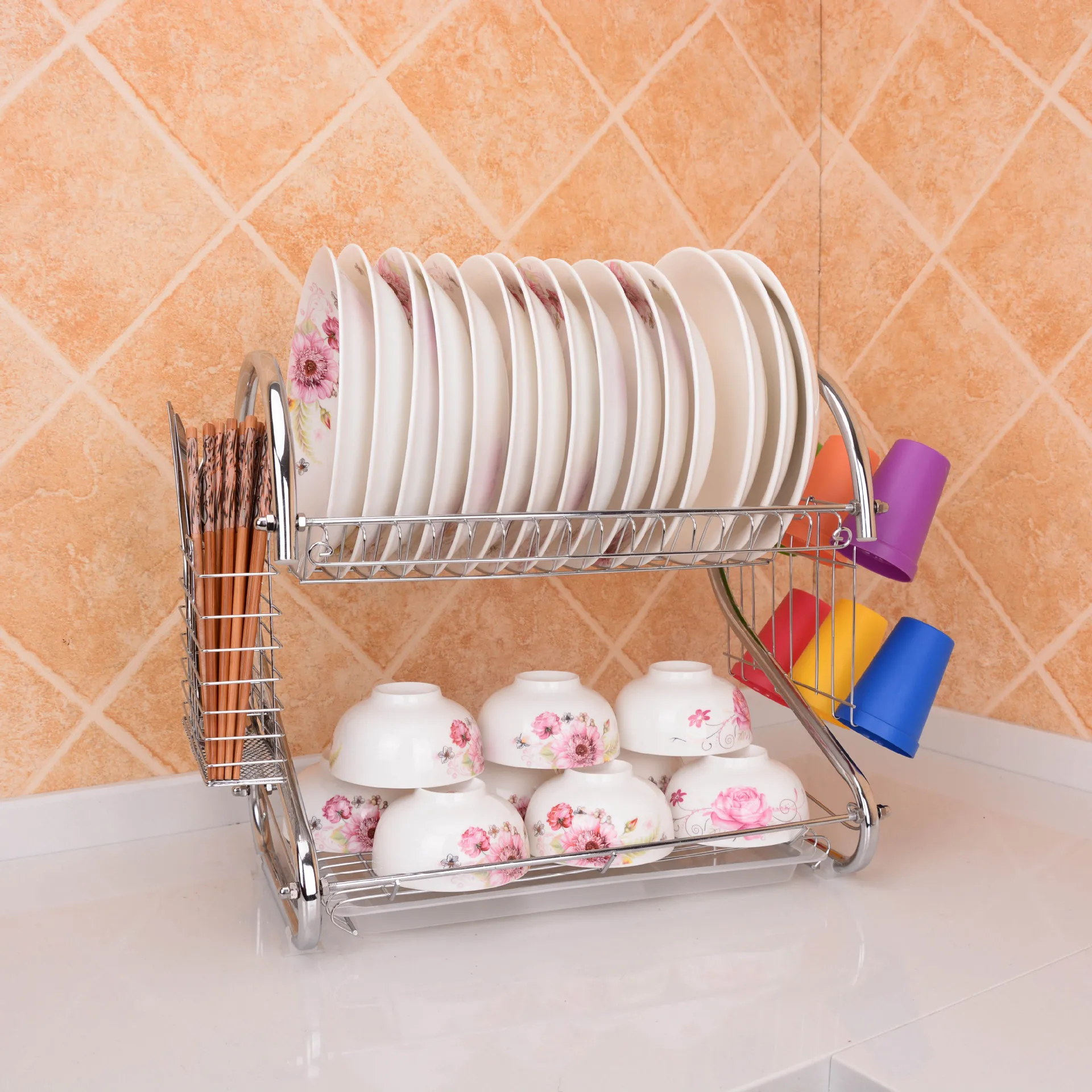 

Standing Two-Layer Drain Rack Carbon Steel Dish Drying Rack