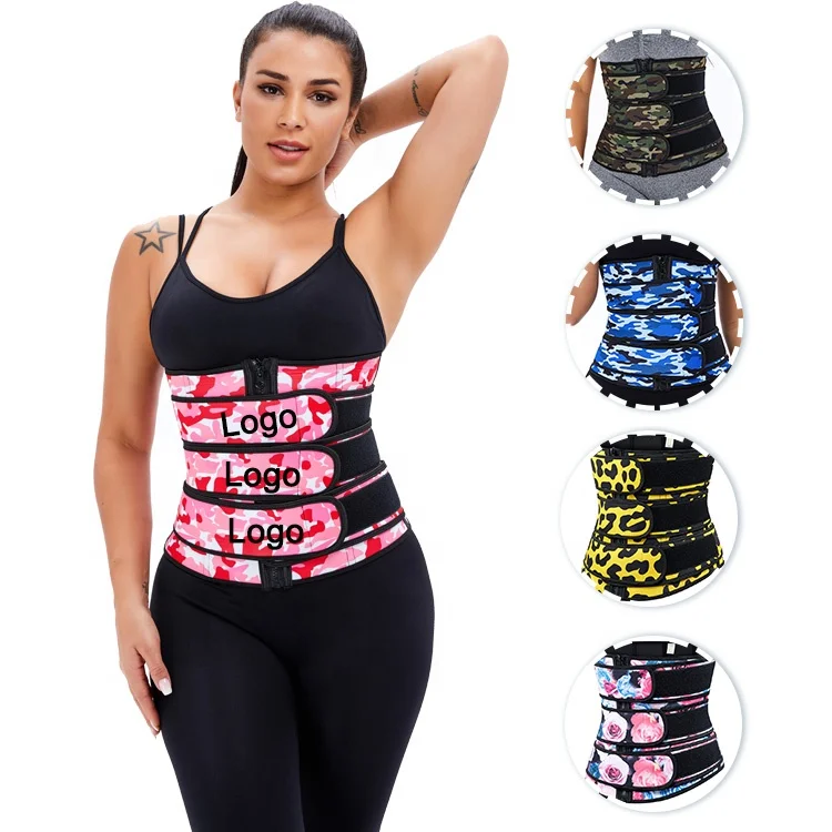 

Dropshipping Colombian Fajas Corset Sweat Sauna Waist Trimmer Belt Women High Compression Plus Size 3 Belt Waist Trainer Shaper, Camo red,camo green,blue,yellow,floral