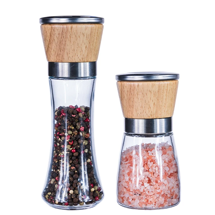 

Superior Quality wooden salt and pepper grinder set manual salt and pepper grinder, Transparent