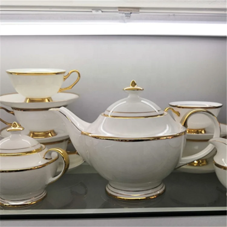

New Luxury White Color Gold Edge Ceramic Coffee & Tea Sets