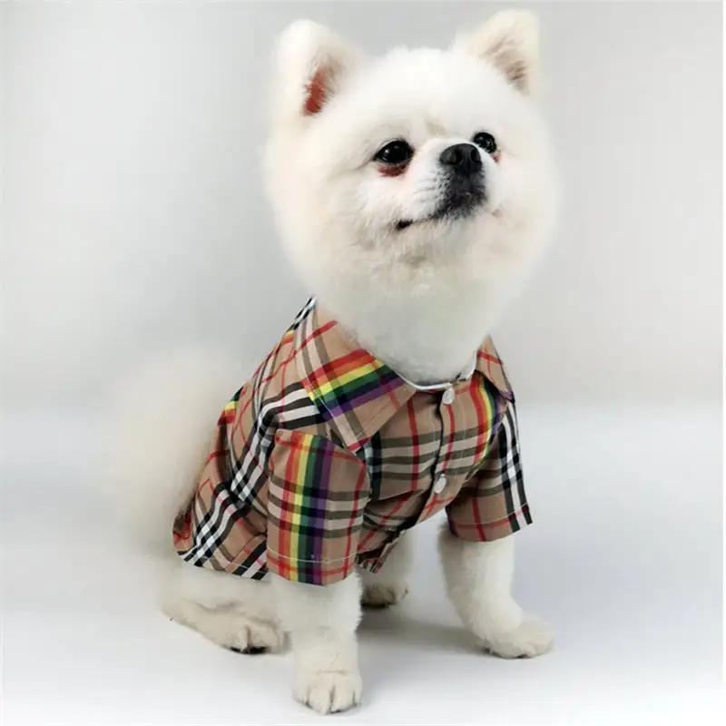 

New Dog Clothes Schnauzer Pomeranian Pet Plaid Printing Shirt Spring And Summer Thin Dog Coat, As show