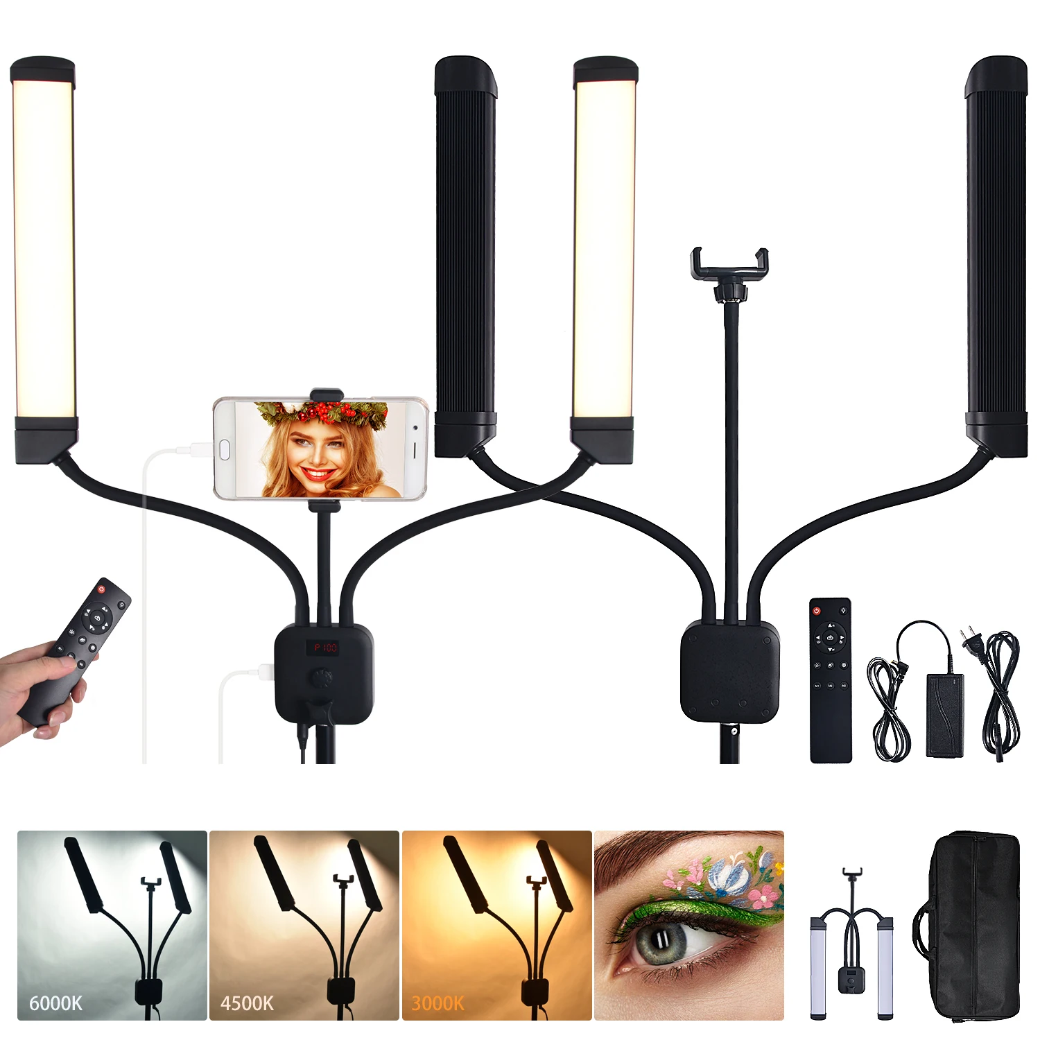 

Hot Sale Two Flexible LED Arms 40W Fill Photographic Light 3000K-6000K Dimming with Tripod Stand for Eyelash Tattoo Beauty