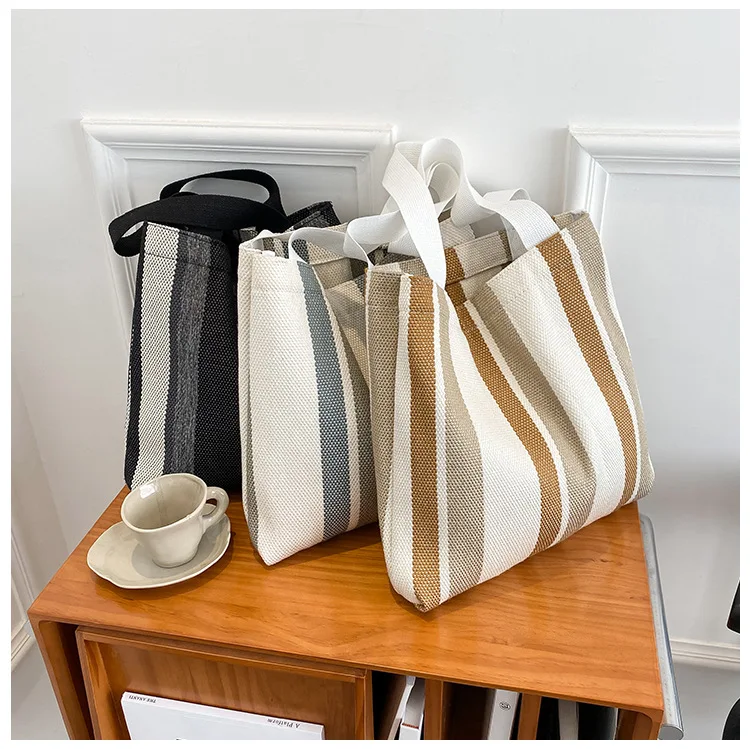 

New Arrival Custom Messenger Bag Striped Canvas Messenger Bag Fashion Handbags For Women, Black, white, brown