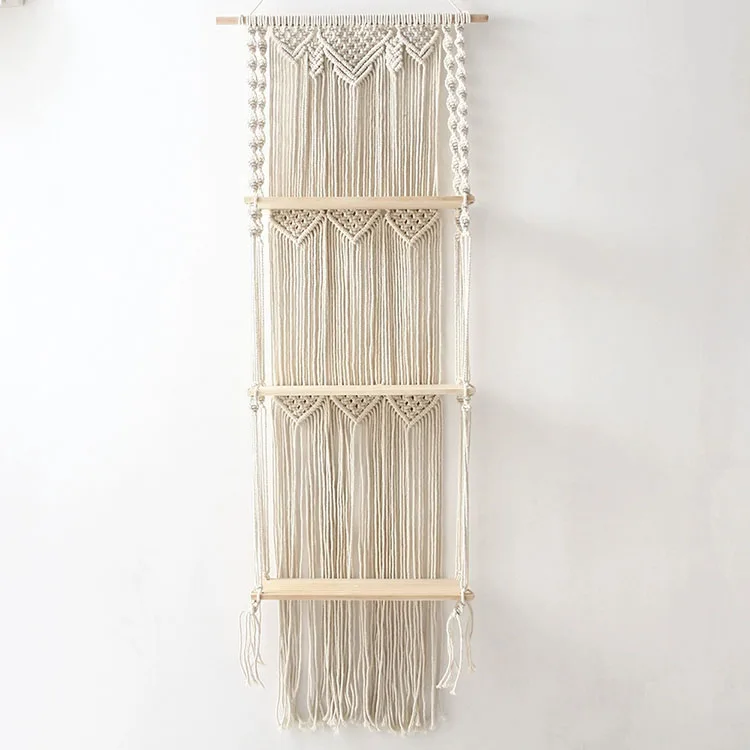 

multi-layer shelf decor macrame wall hanging shelf for plants storage, Customized color