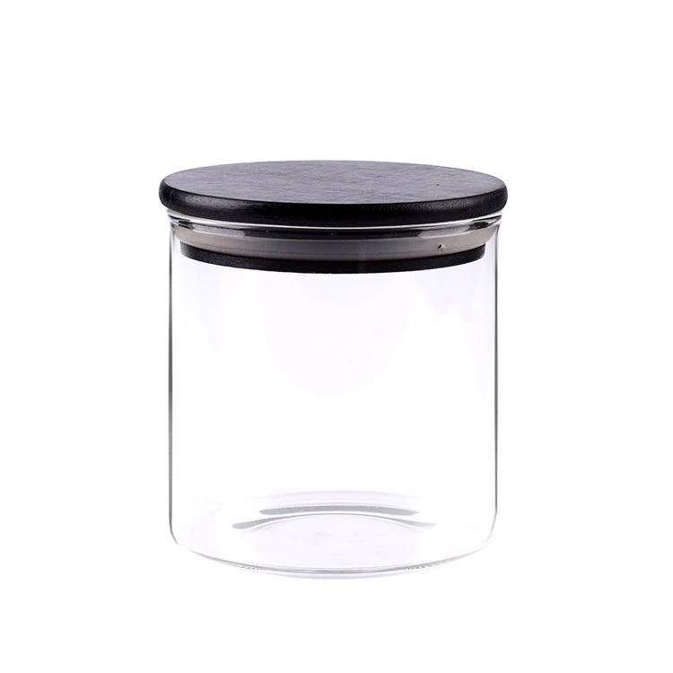

2021v Sealed food tank glass jar with black bamboo lid, Customized color