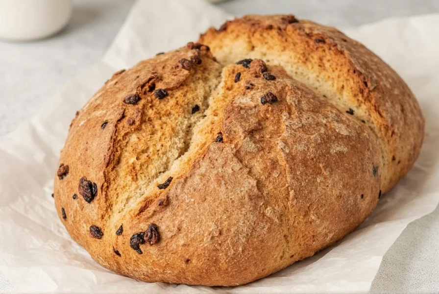 Close-up of artisan cinnamon raisin sourdough bread with visible cinnamon swirls and plump raisins on wooden cutting board
