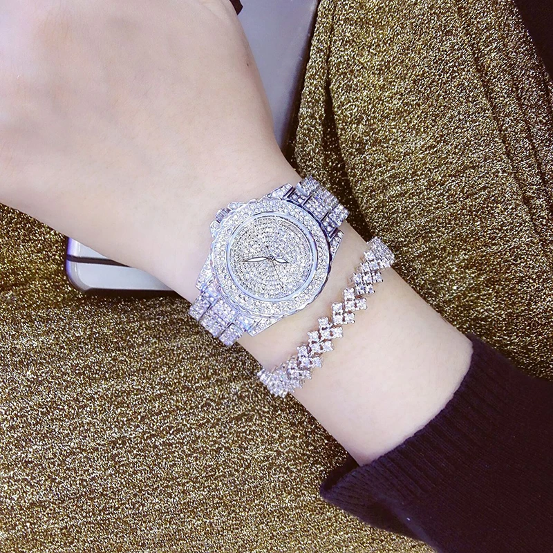 

Luxury Women Crystal Watches Silver Elegant Diamond Dress Quartz Watches Ladies Stainless Steel Wristwatches (SK656), As picture