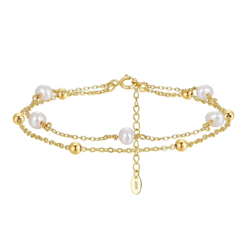 BGPB32 RINNTIN Adjustable 925 Sterling Silver 14K Gold Plated Cultured Freshwater Pearl Bracelet for Women Girls