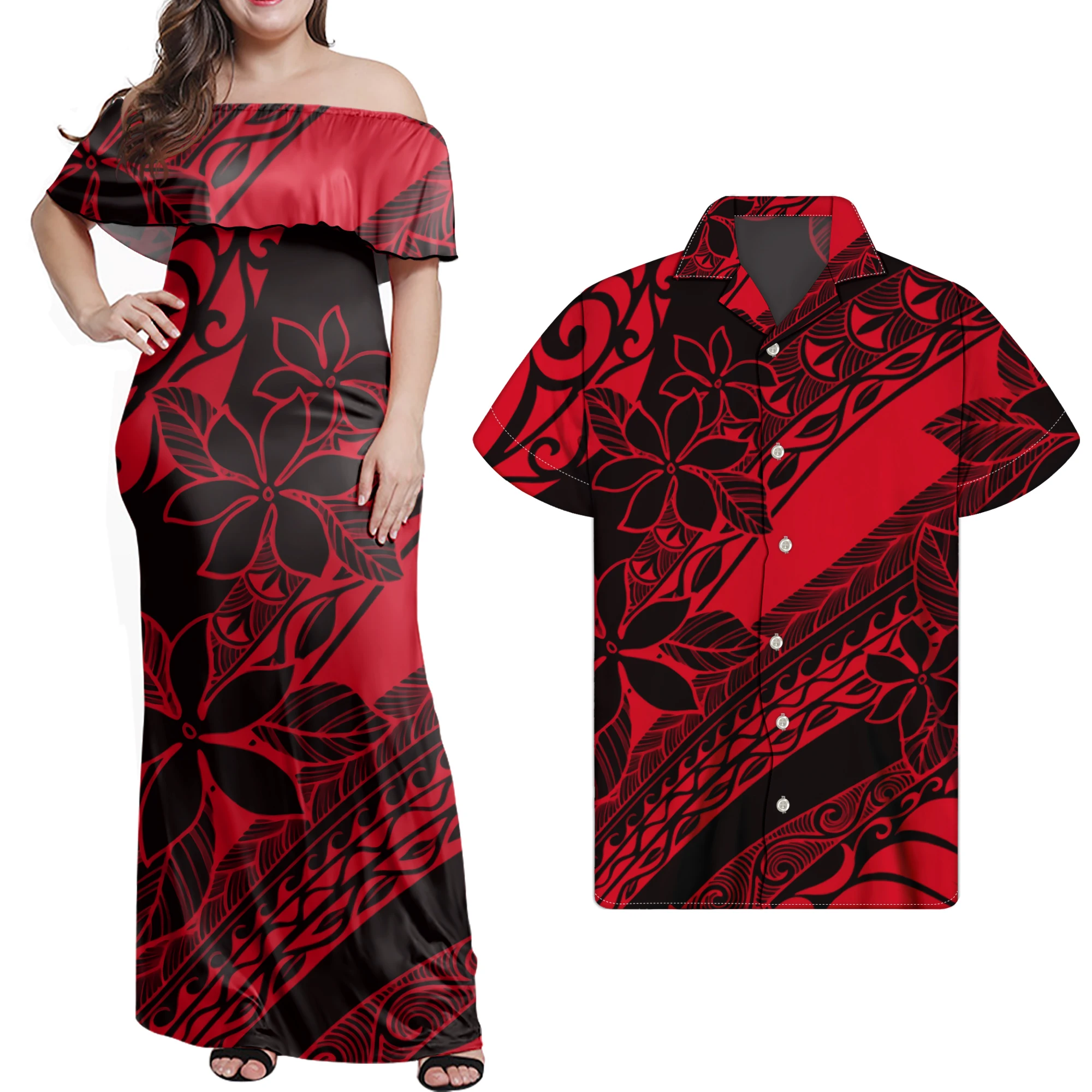 

Winstar Custom Design Printed Plus Dress Shirts Couple Clothing Set Vintage Flower Design All Size Dress
