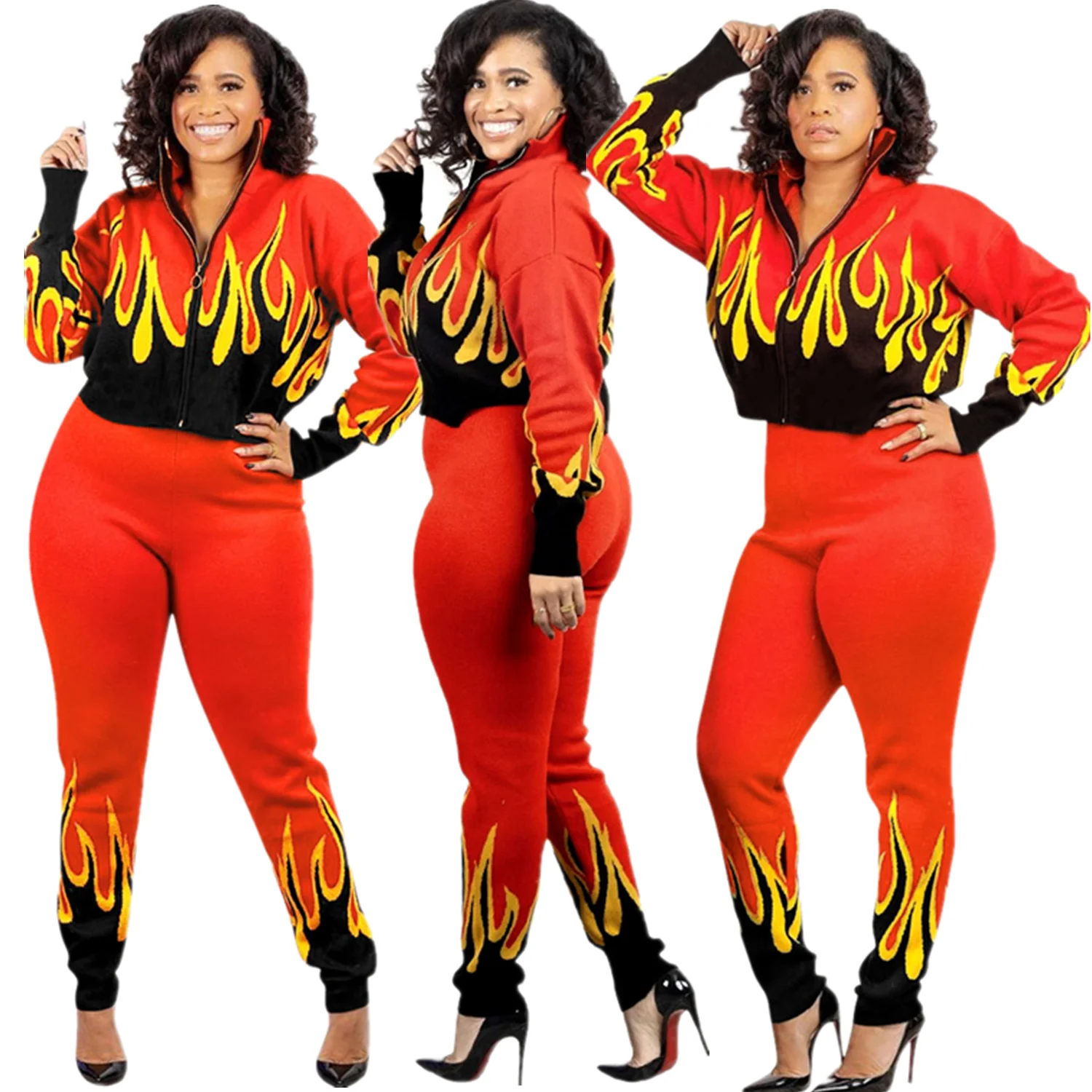 

F21581A 2020 in stock Autumn and winter new high-elastic red women suit women sets