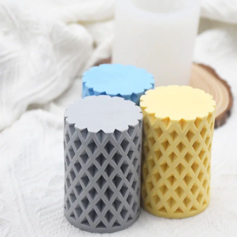 

Amazon Fashion 3D Handmade Diy Ins Cast Cylinder Grid Boho Big Geometric Silicone Candle Molds For Candle Making, White
