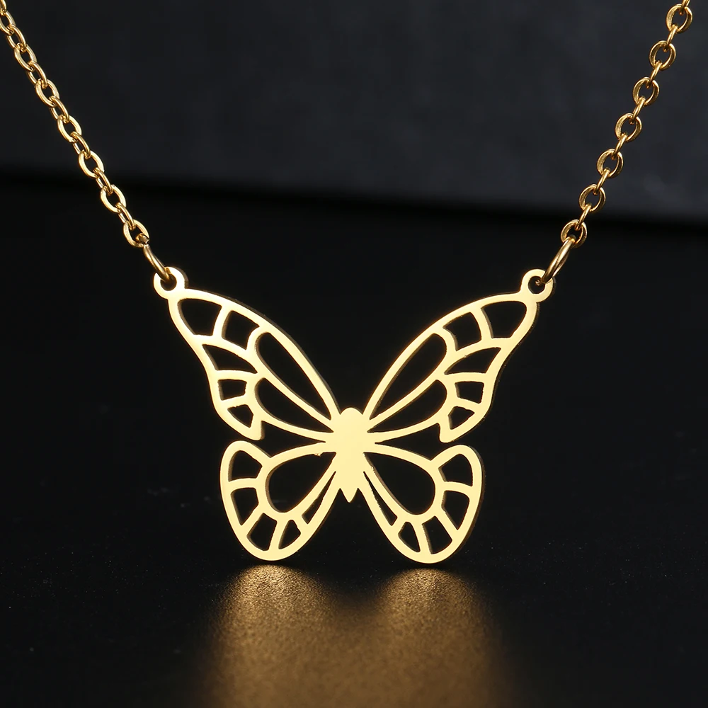 

Stainless Steel Necklaces Elegant Hollow Butterfly Pendant Chain Collar Fashion Necklace For Women Jewelry Party Friends Gifts
