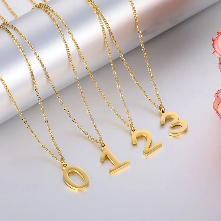 

Popular Stainless Steel Gold Number 9 Charm Digit Pendant Necklace