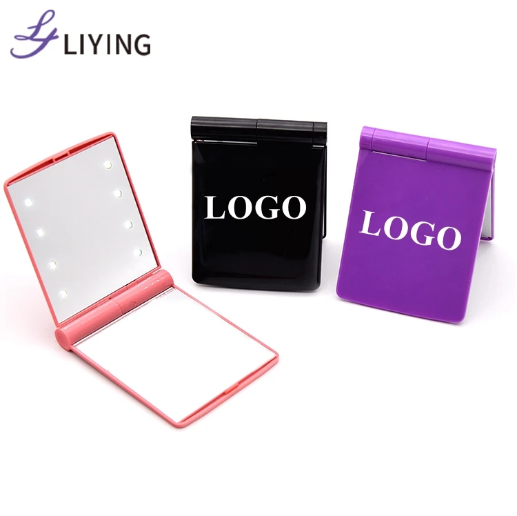 

8 LED Lights Lamps custom Logo pocket travel folding portable mini hand vanity makeup LED light mirror