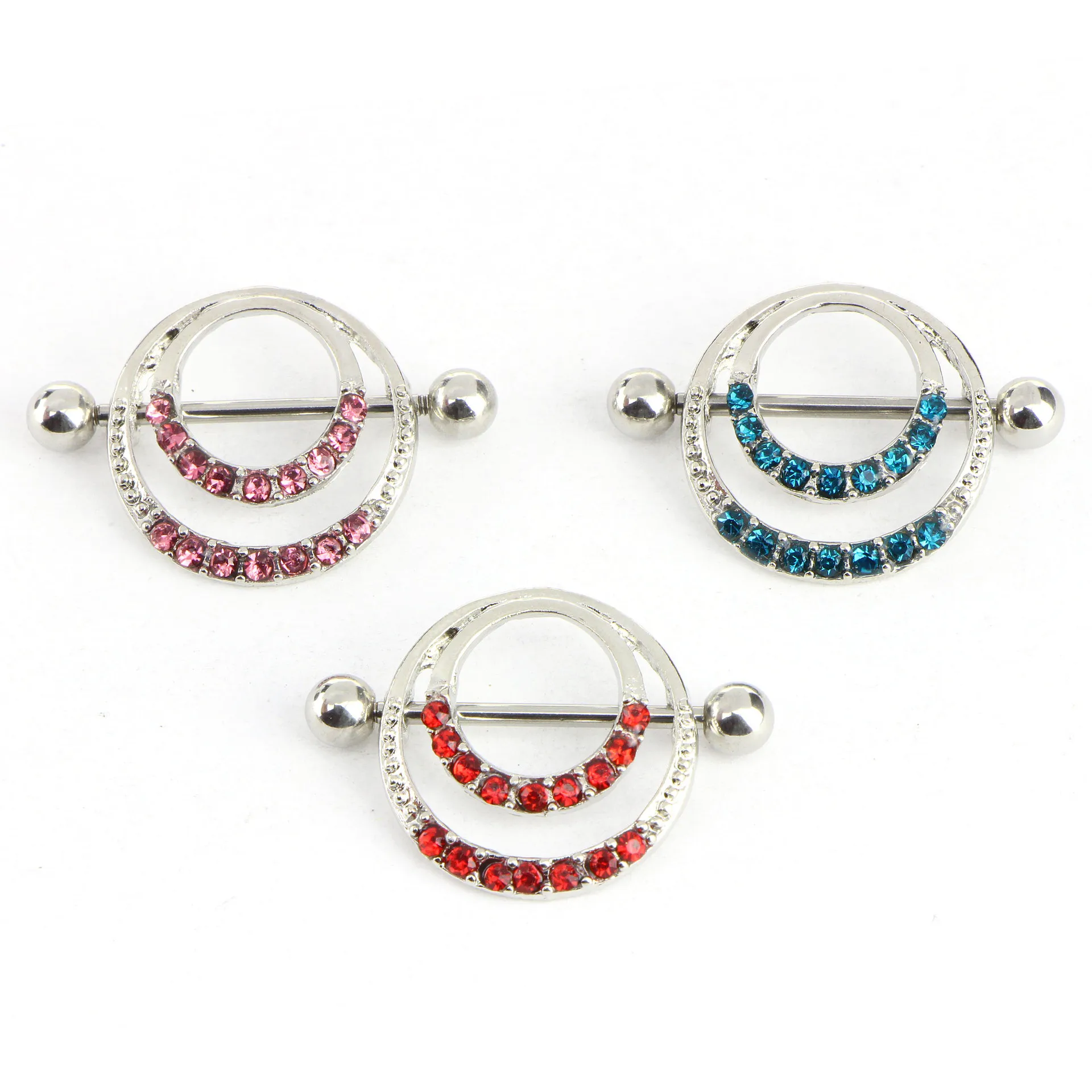 

2022 Fancy Gems Jewelled double heart Shaped Nipple Rings