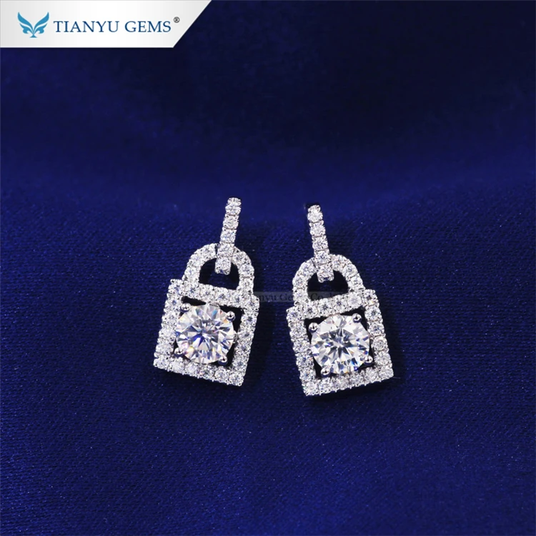 

Tianyu gems unique lock design 10k white gold filled diamond moissanite ladies screw back earrings