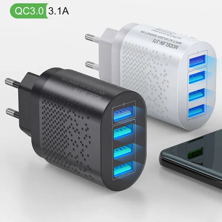 

48W QC 3.0 light 4 USB port US / UK / EU multifunction universal travel phone adapter cellphone charger