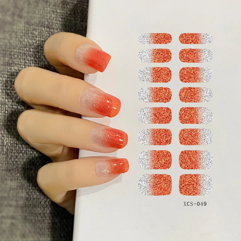 

Frosted Gradient Nail Paste Translucent Waterproofing Luxury Orange Low-price Full Nail Patch Deco Sticker, As show