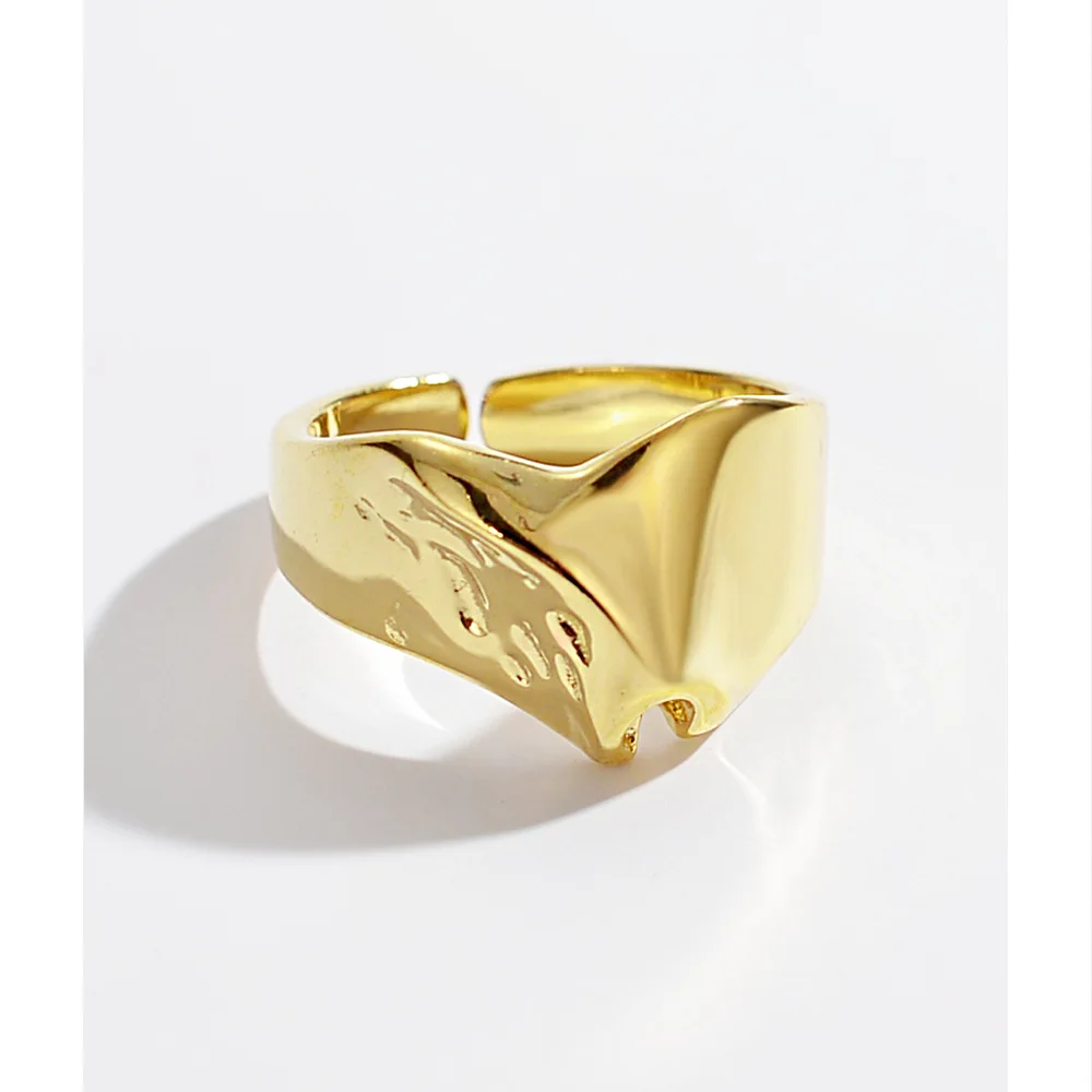 

Ins Simple 925 Sterling Silver Peaks Shaped Open Rings Stylish S925 Silver Geometric Wide Mottled Band Rings Minimalist Jewelry