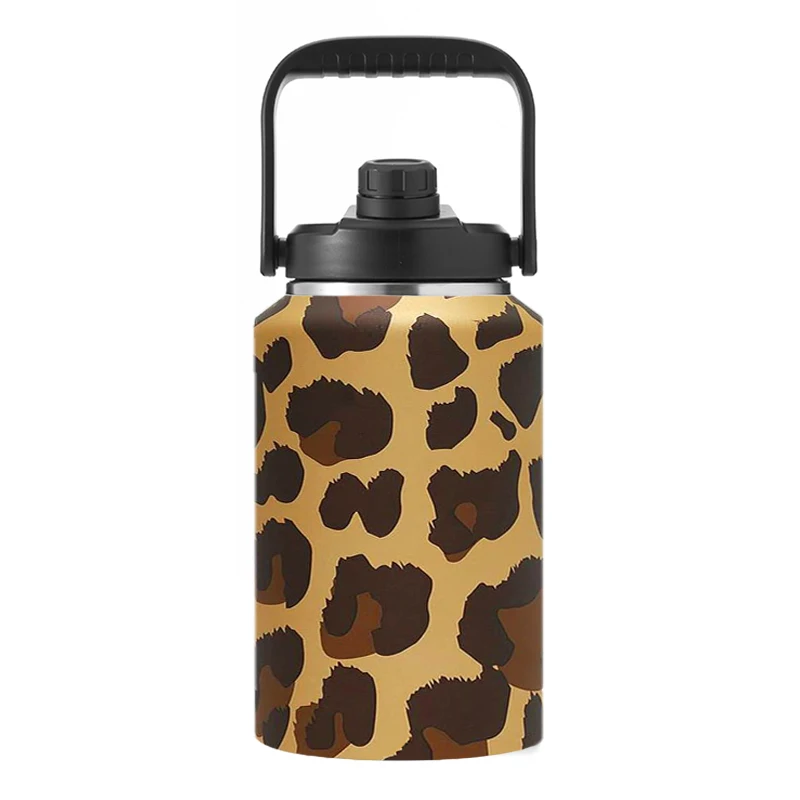 

128 oz growler leopard print 1 Gallon Stainless Steel Big Water Bottle Beer Wine Thermal Jug Insulated big wine bottle, Customized color