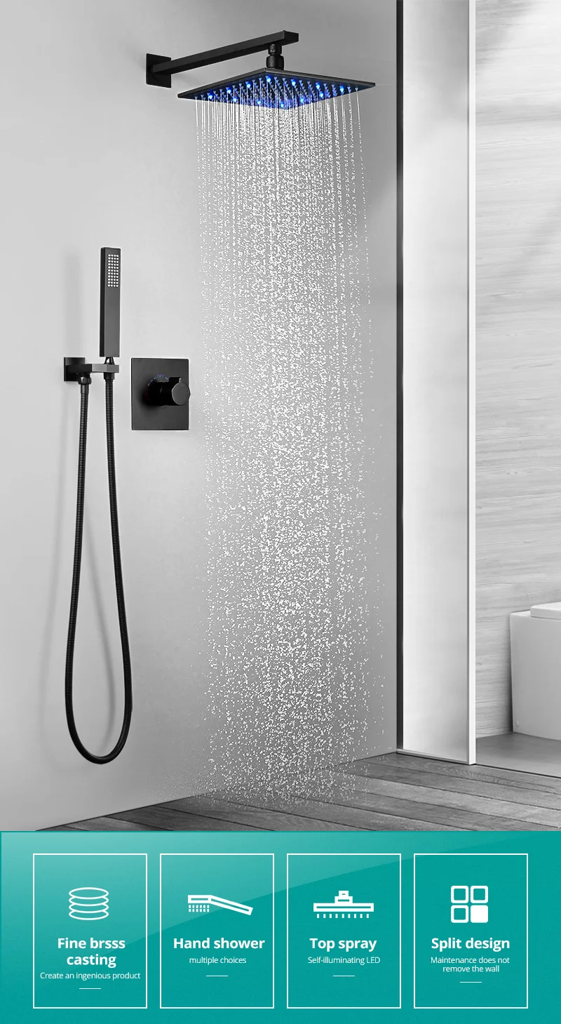 10 Inch Black Rain Shower System Brass Shower Head Conceal Hot And Cold Switch Single Handle Tub Shower Faucet Sets Buy Rain Shower System 10 Inch Shower Head Hot Cold Shower Product On