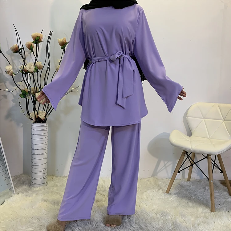 

Muslim Women Set Long Blouse Flare Pants Turkish Kaftan Abaya Dress Islamic Clothing Arab Suits