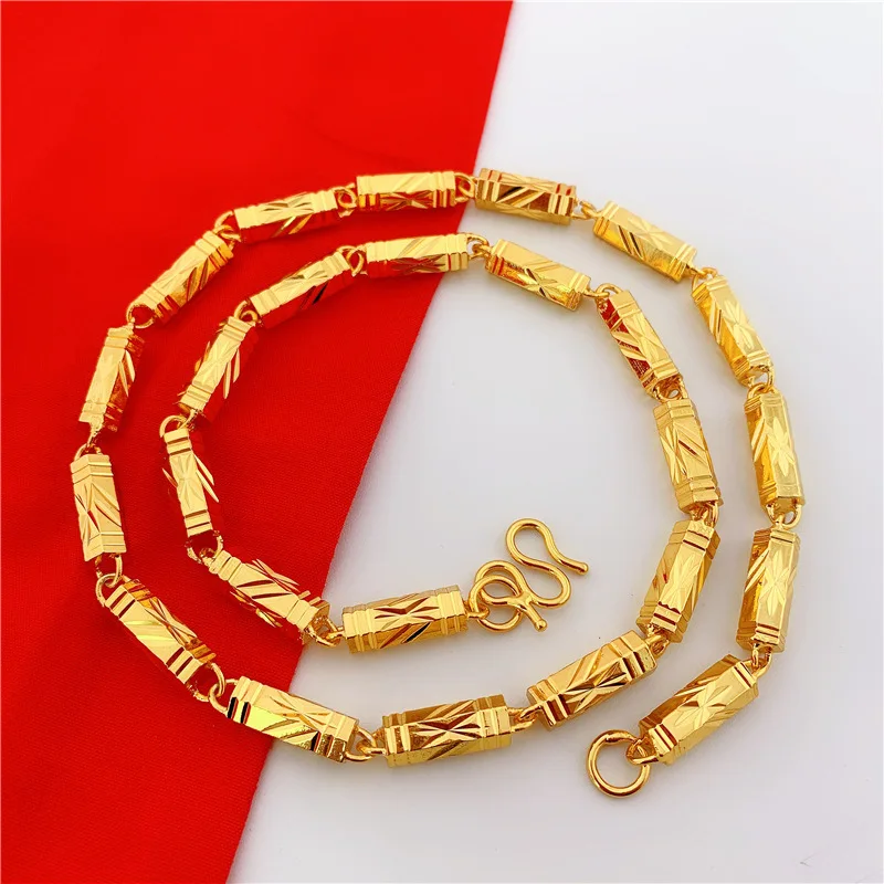 

Vietnam Alluvial Gold Necklace Men's Solid Hexagonal Bamboo Joint Gold-Plated Imitation Yellow Colorfast Shop Same Style