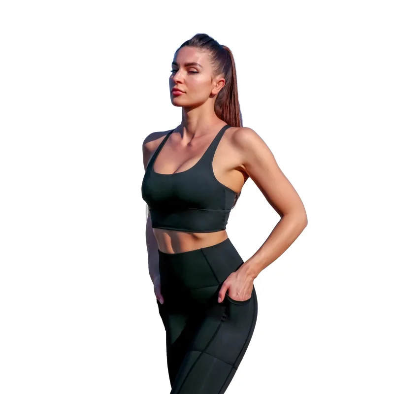 

Spot hot models fitness yoga clothes women's sports beauty back bra pocket trousers high elastic double-sided polyester suit, Picture shows/custom