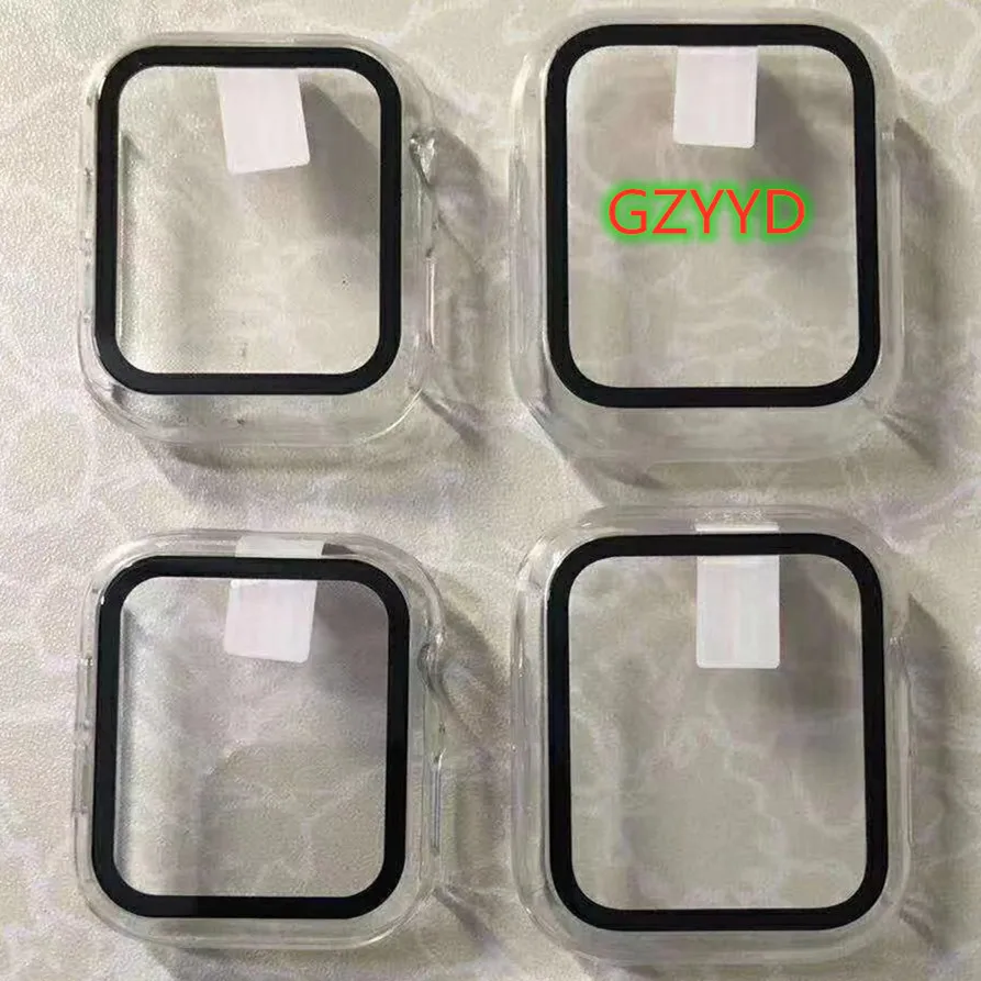 

For Apple Watch clear case 38 40 42 44 mm PC With Tempered Glass Protection for iwatch cover case