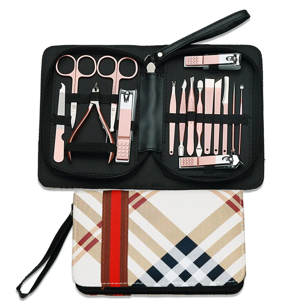 

Luxury Rose Gold 16 Piece Flip Flop Manicure Set Quality Stainless Steel Pedicure Care Tool