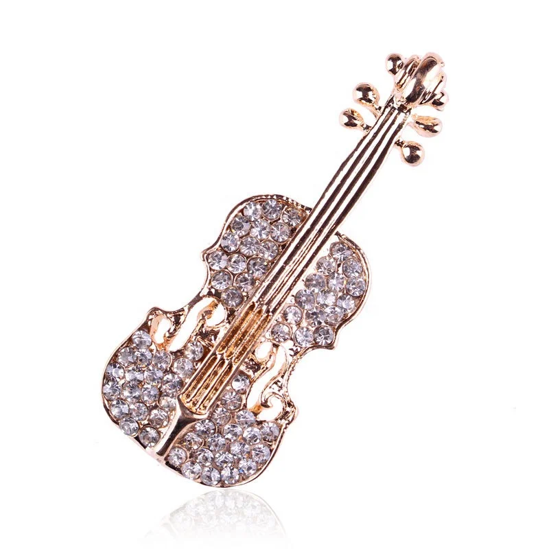 

Fashion Rhinestone Guitar Brooch Exquisite Musical Instrument Creative Brooch, Gold