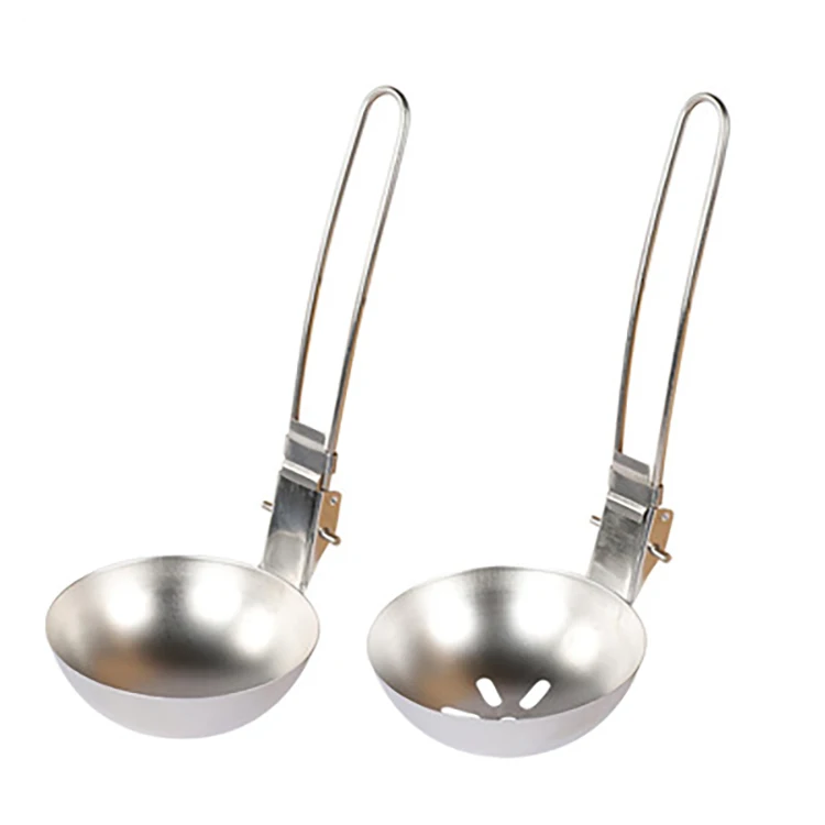 

Outdoor household portable tableware camping picnic collapsible stainless steel spoon colander, Steel color