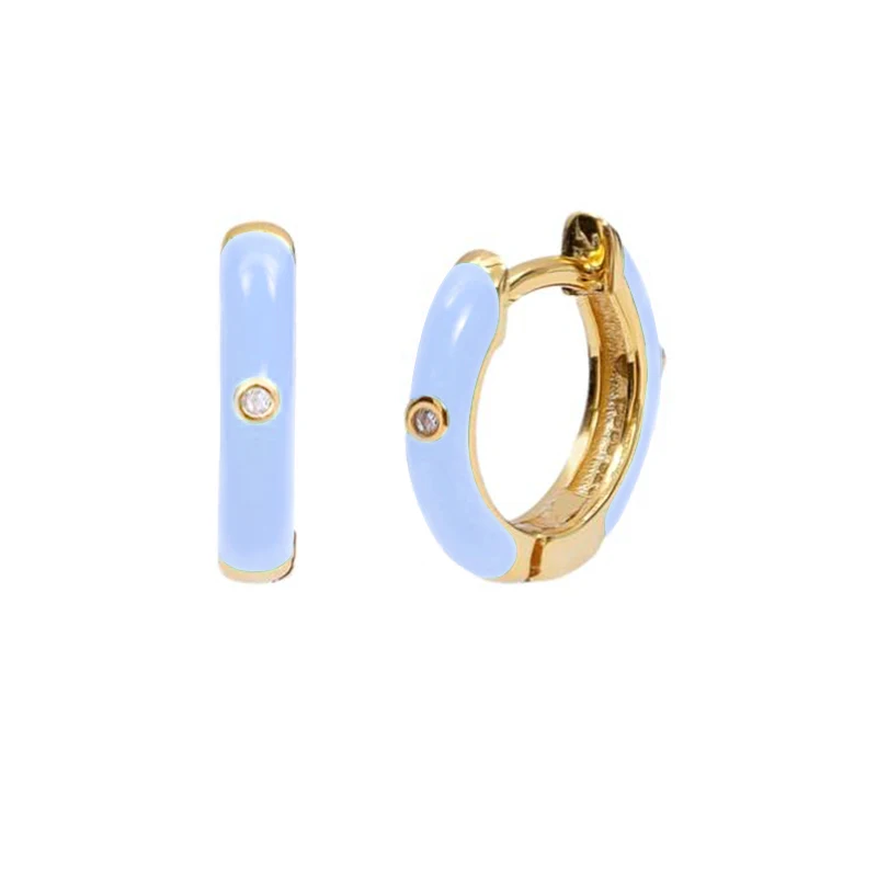

ROXI summer hot trend S925 sterling silver round diamond personalized enamel hoop earrings