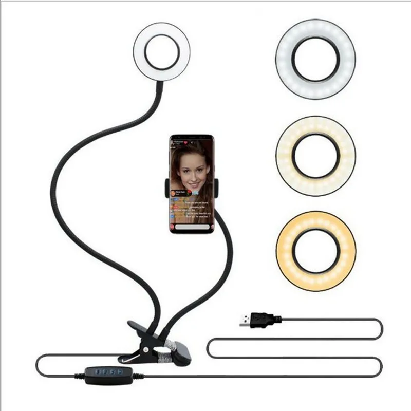 

Dimmable Beauty Ringlight with Cell Phone Holder Stand for Live Broadcast Flexible Selfie Stand Led Ring Light, Black white selfie ring light