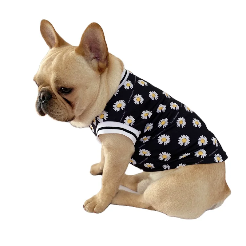 

Hot sale summer dog clothes daisy flower mesh pet vest printing fat dog shirt