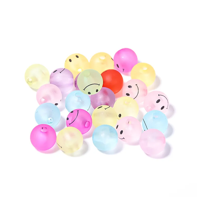 50pcs/bag Acrylic Matte Candy Rubber Beads Face Straight Hole Plastic Ball Beads For Jewelry Making DIY Crafts