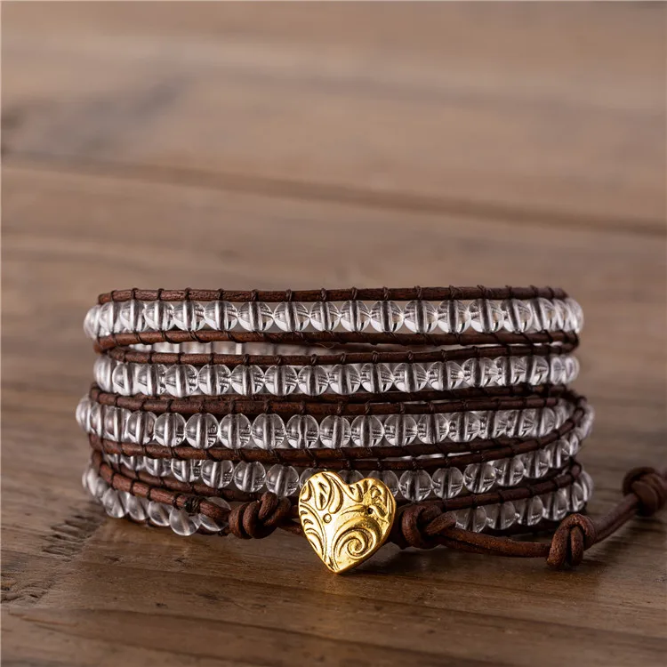 

High end handmade Clear crystal quartz beaded wrap bracelet for women and men