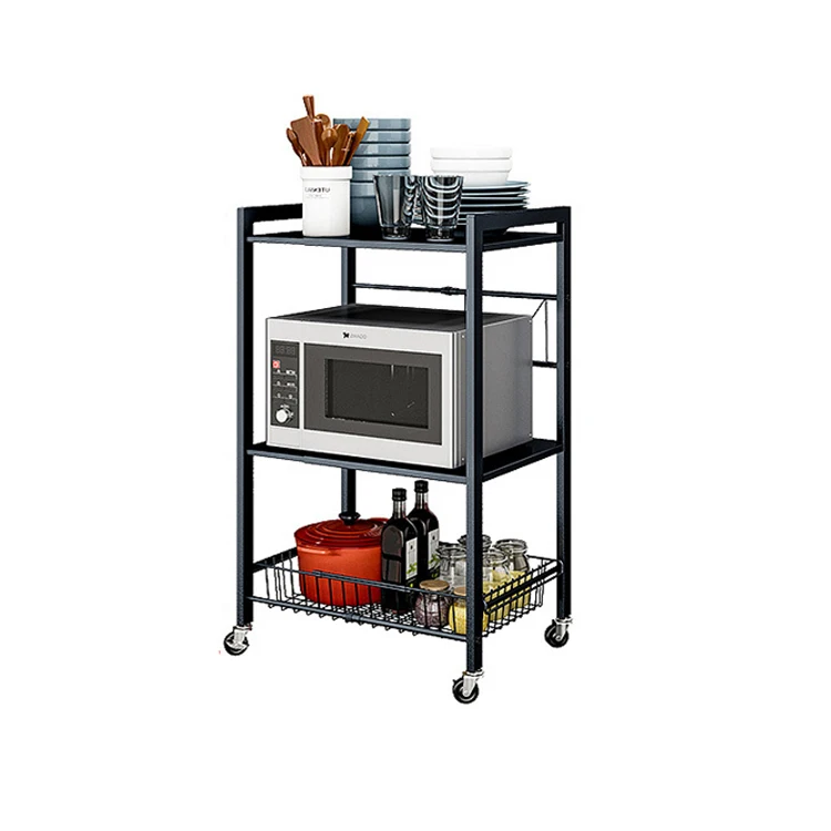 
2 Tier movable kitchen trolley with Kitchen Storage Cart Microwave Storage Shelf Rack 