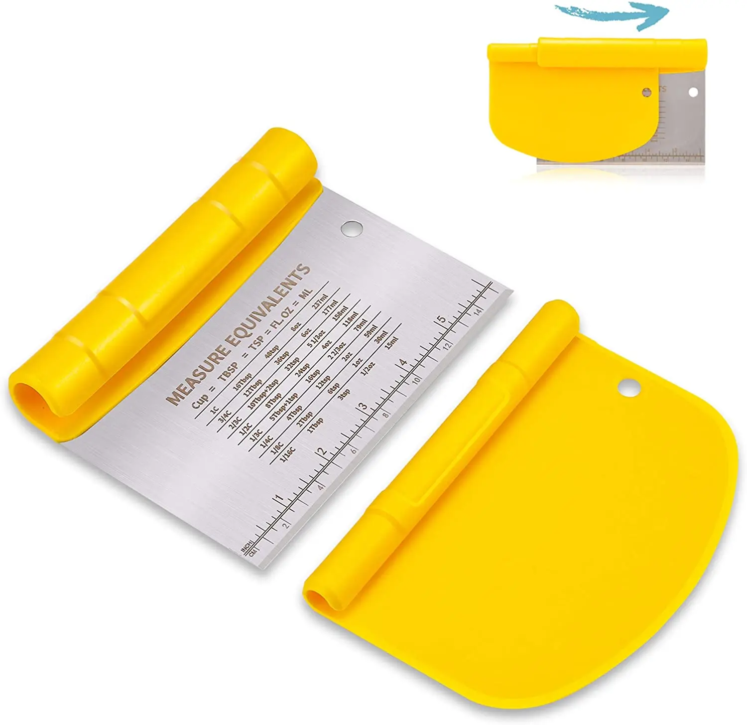 

Flexible 2In1 Dough Pastry Scraper, Stainless Steel Dough Cutter for Bread Pizza Cake Dough Baking, Yellow