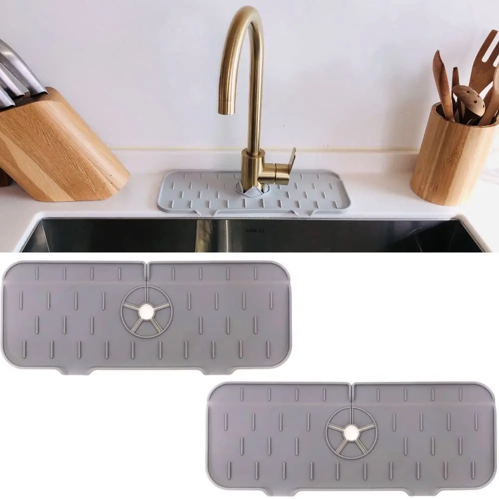 

Wholesale Rectangular kitchen Silicone Sink Faucet Splash Guard Catcher Mat, Grey