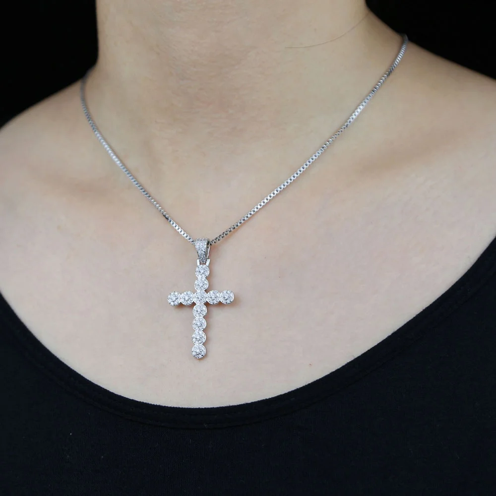 

2020 New Trendy cross charm pendant necklace with box chain hip hop women lady long necklace with cz paved wholesale, Black