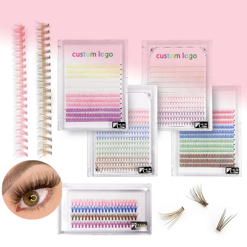 

Custom logo Various Curl 9-15mm Thin Heat Bonded Colored Lash Individual Volume Colorful Eyelash Extensions Pre Made Volume Fans