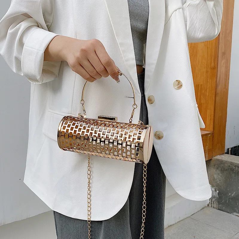 

2021 Luxury Metal Hollow Out Fashion Women's Evening Clutch Bag Ladies Chain Shoulder Bag Crossbody Messenger Party Bag Frame