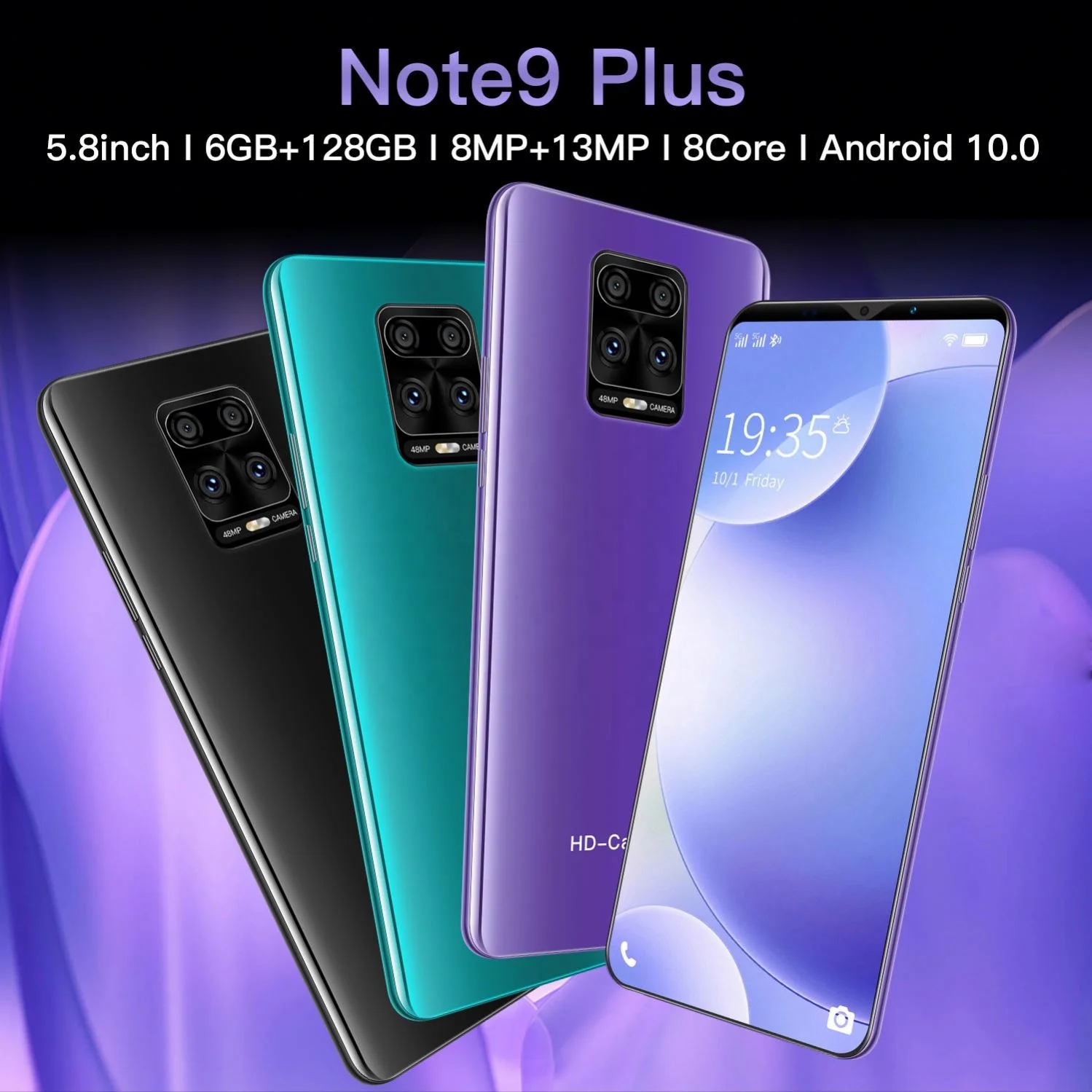 

Wholesale Note9 Plus 4GB+64GB 5.8 inch 4800mAh feature luxury mobail unlocked 4G Android Smart Mobile Phones, Blue/purple/black