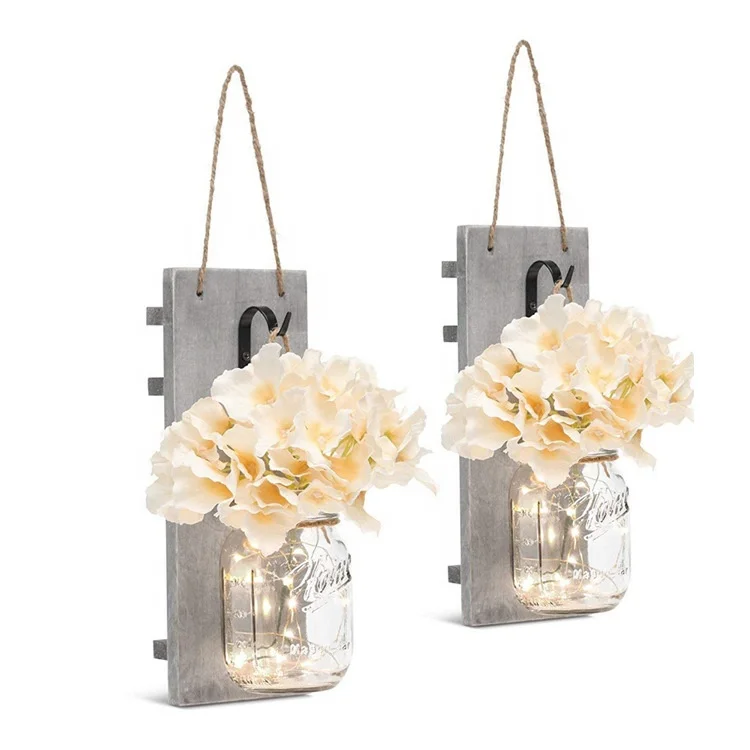 Set of 2pc Rustic Home Wall Decor Mason Jar Sconces