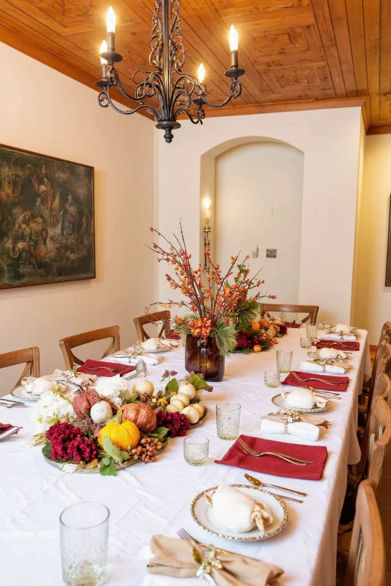 International Thanksgiving table with global textiles and patterns