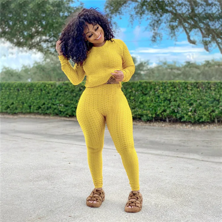 

C91372 2019 women winter clothing solid color plus size casual trendy two piece pants set Christmas two piece set women clothing