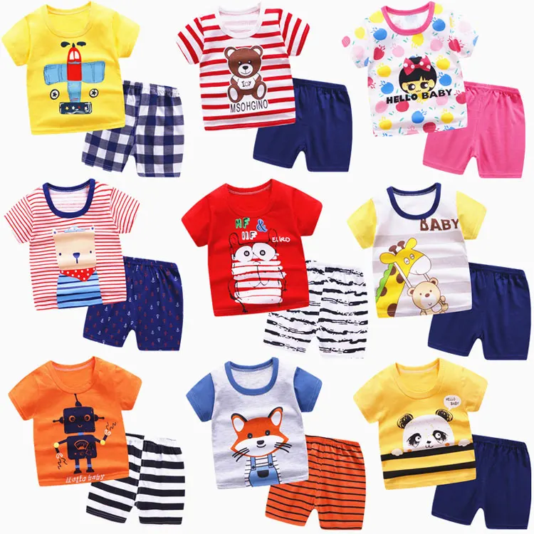 

Wholesale Kids Child Clothes Summer Cheap Price Matching Clothing Sets For Children, 17 colors for choose