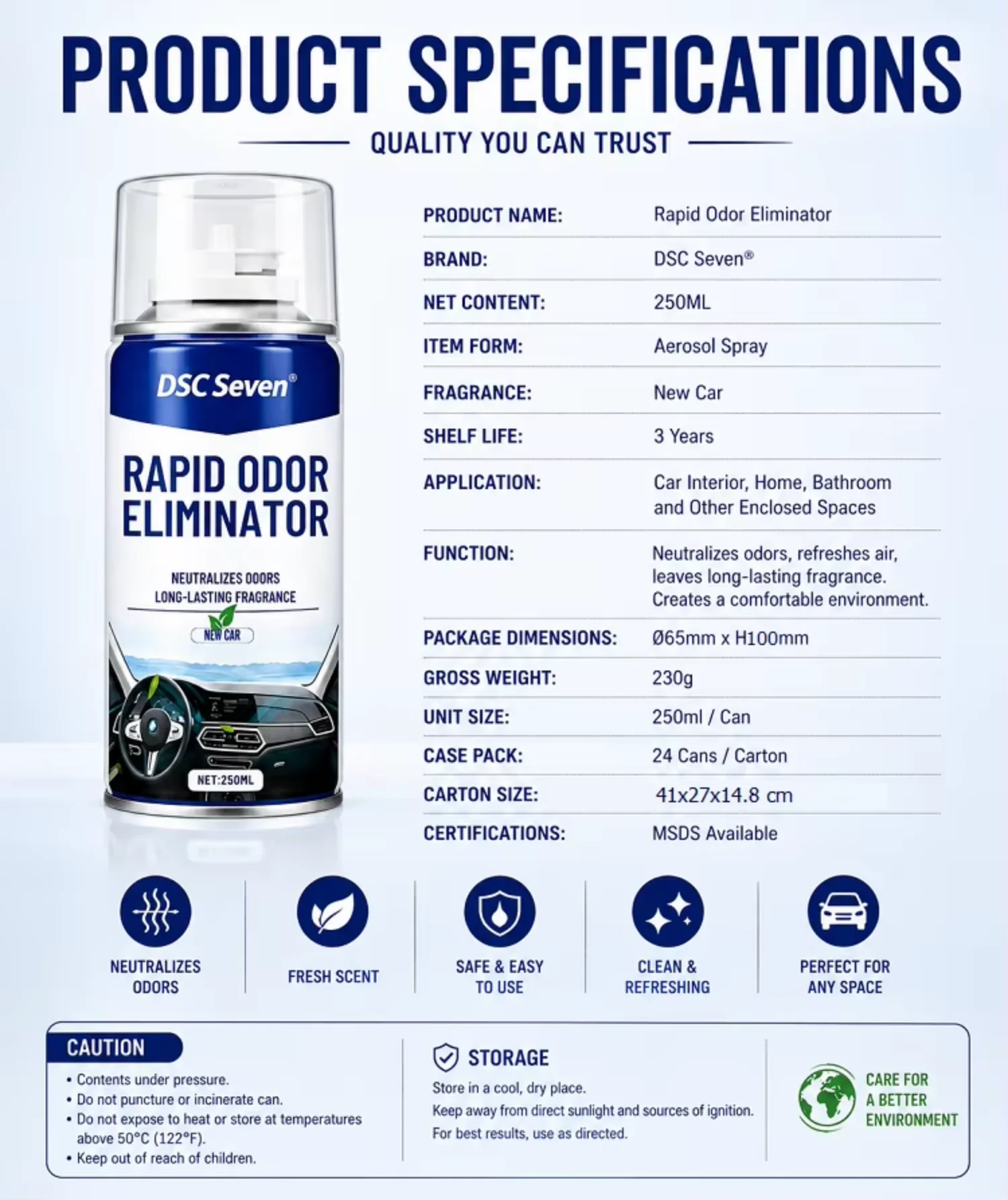 Car Odour Bomb Rapid Odor Eliminator Spray Neutralizes Bad Smells Long Lasting Fragrance